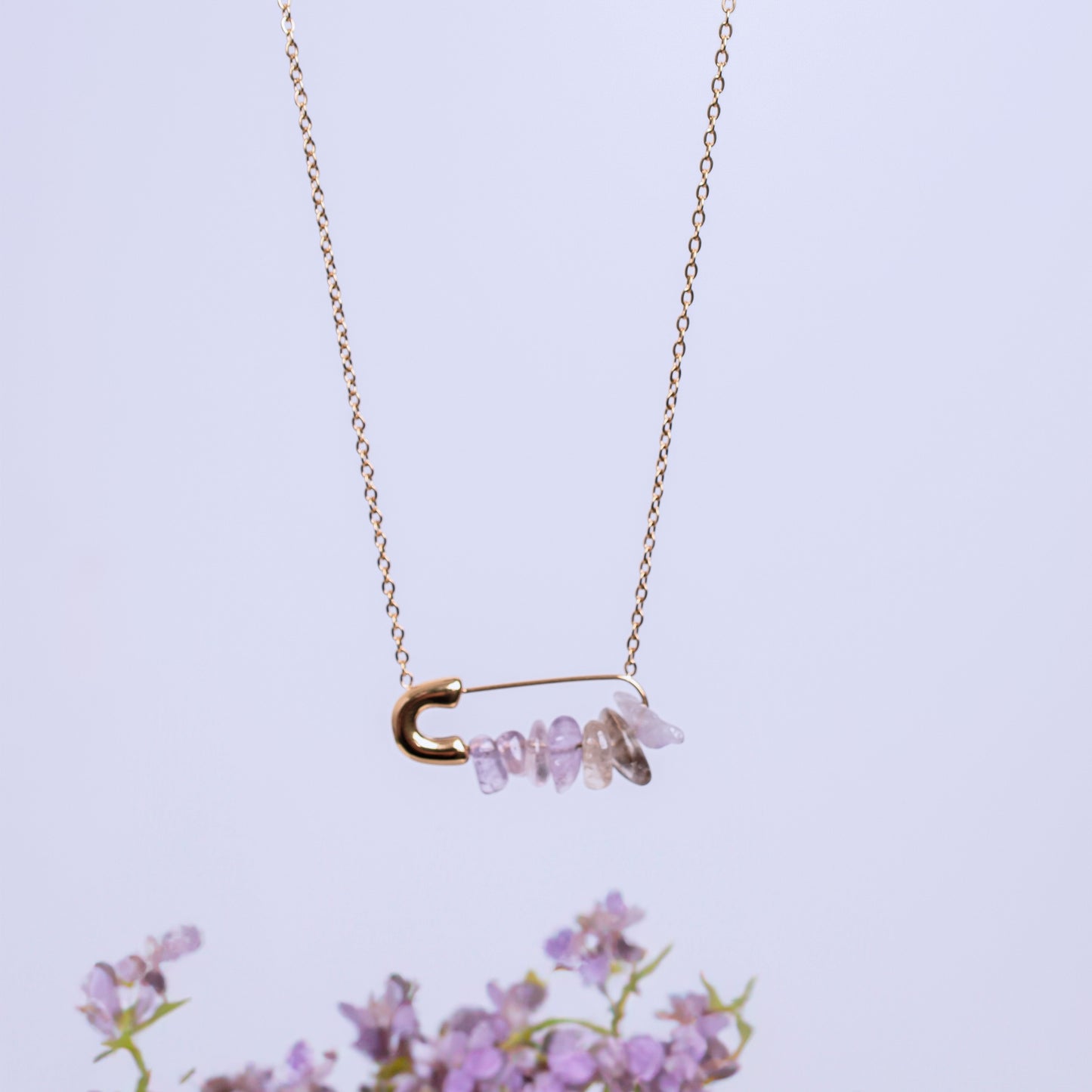Raw Amethyst Safety Pin Necklace