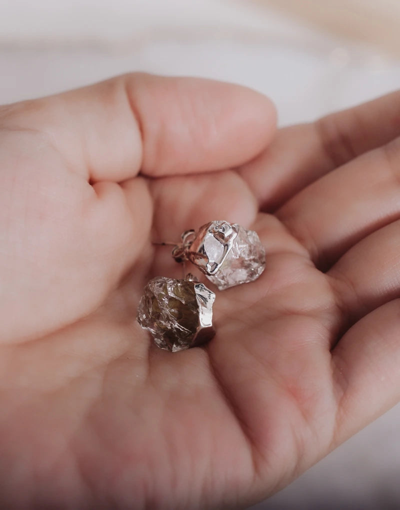 raw clear quartz studs