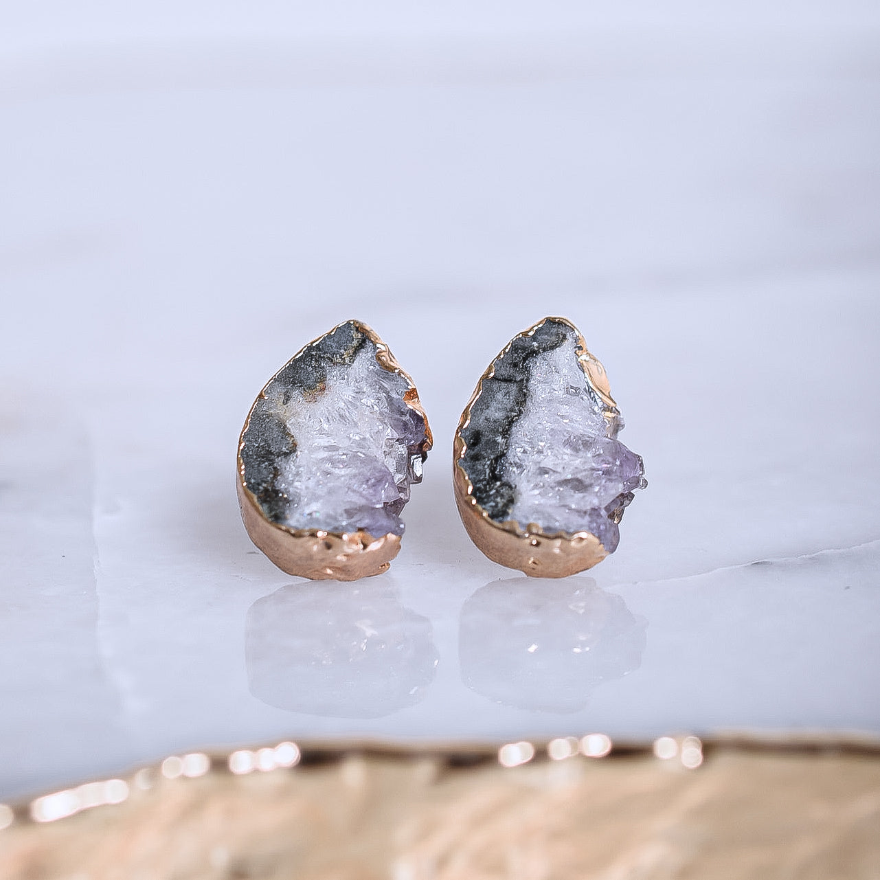 Amethyst Stalactite Teardrop Shaped Stud Earrings