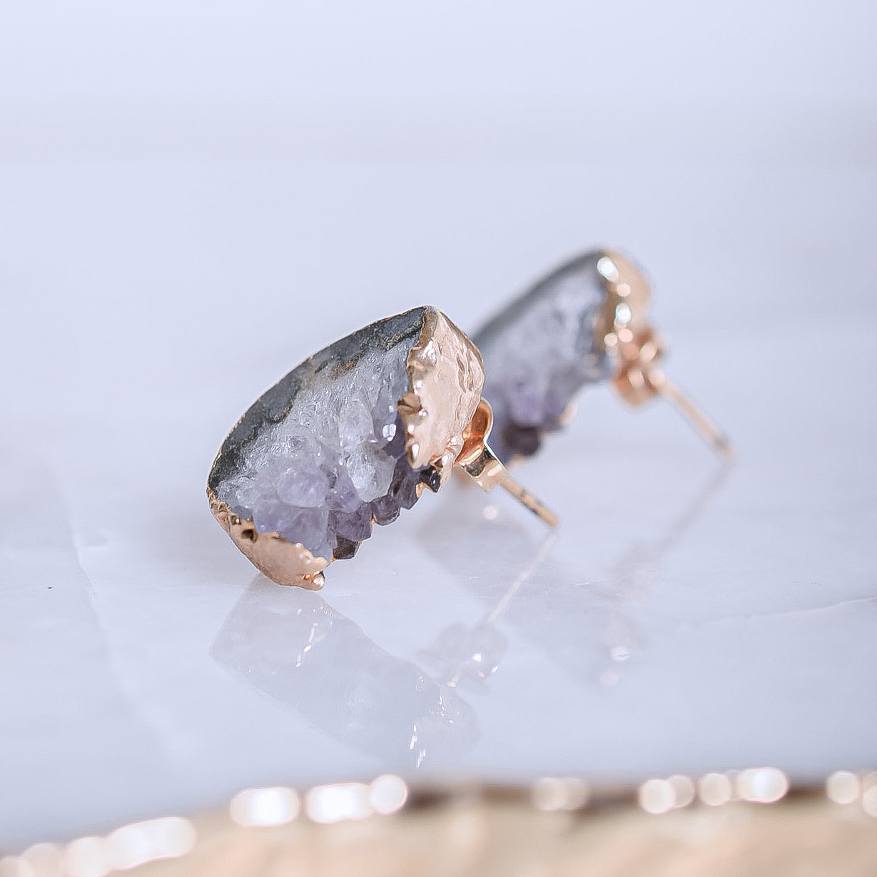Amethyst Stalactite Teardrop Shaped Stud Earrings