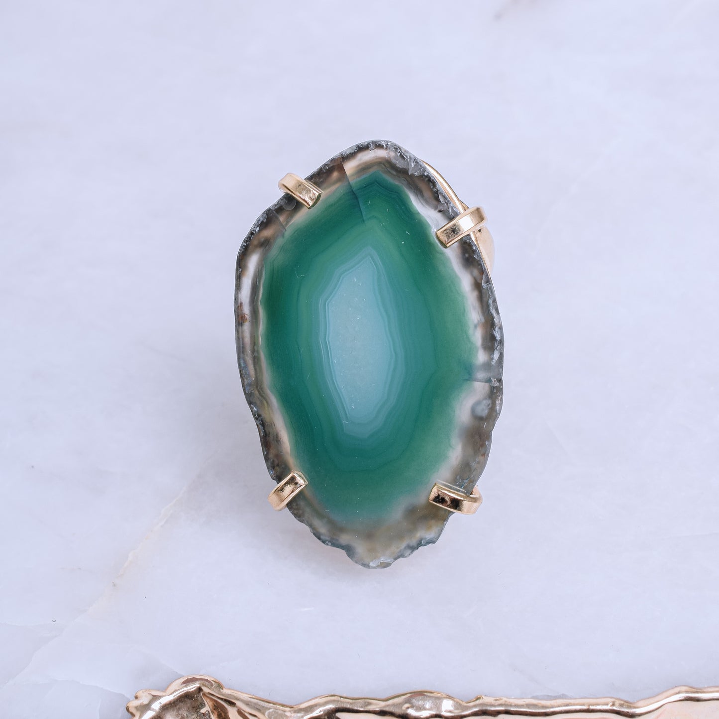 Natural Agate Gold Plated Ring