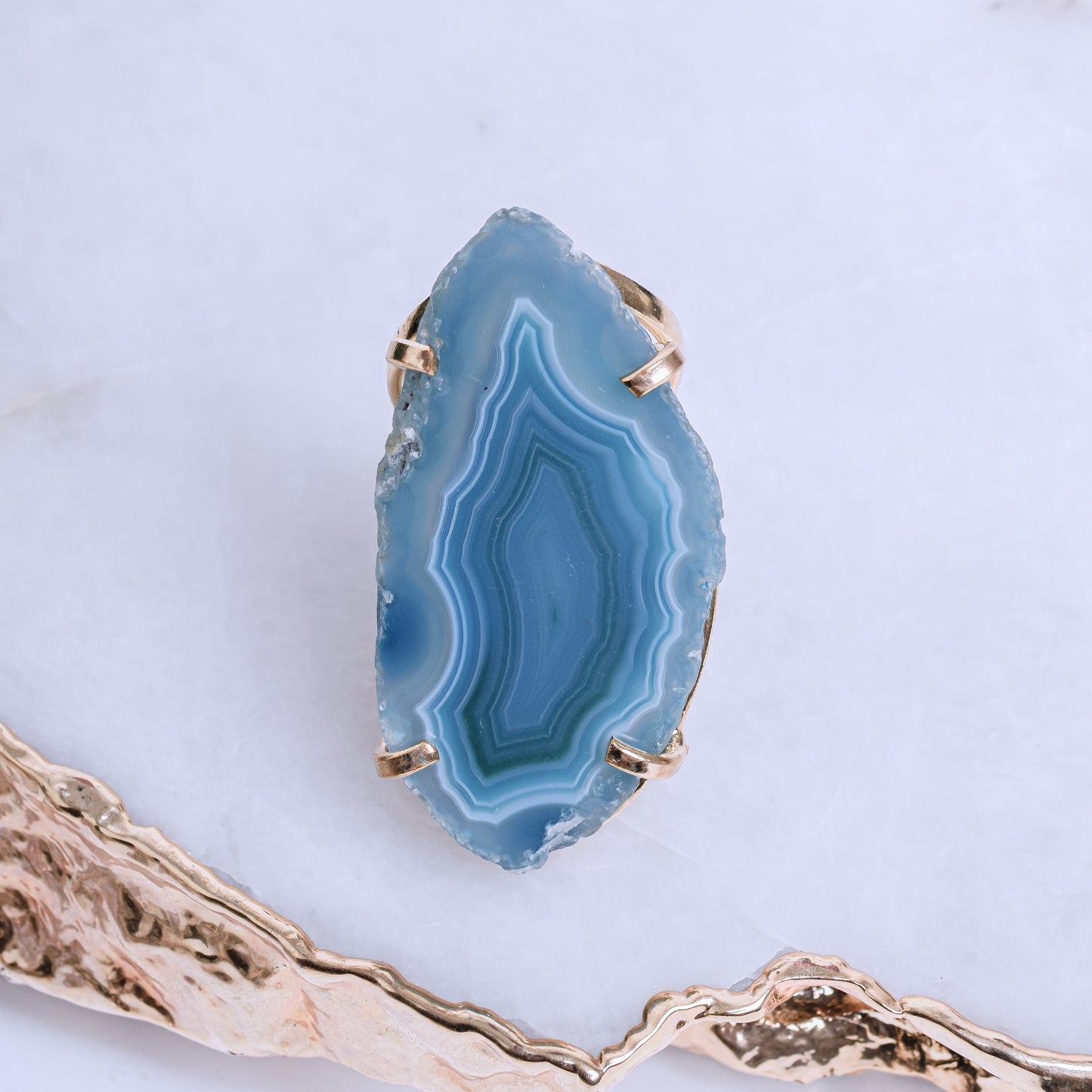 Natural Agate Gold Plated Ring