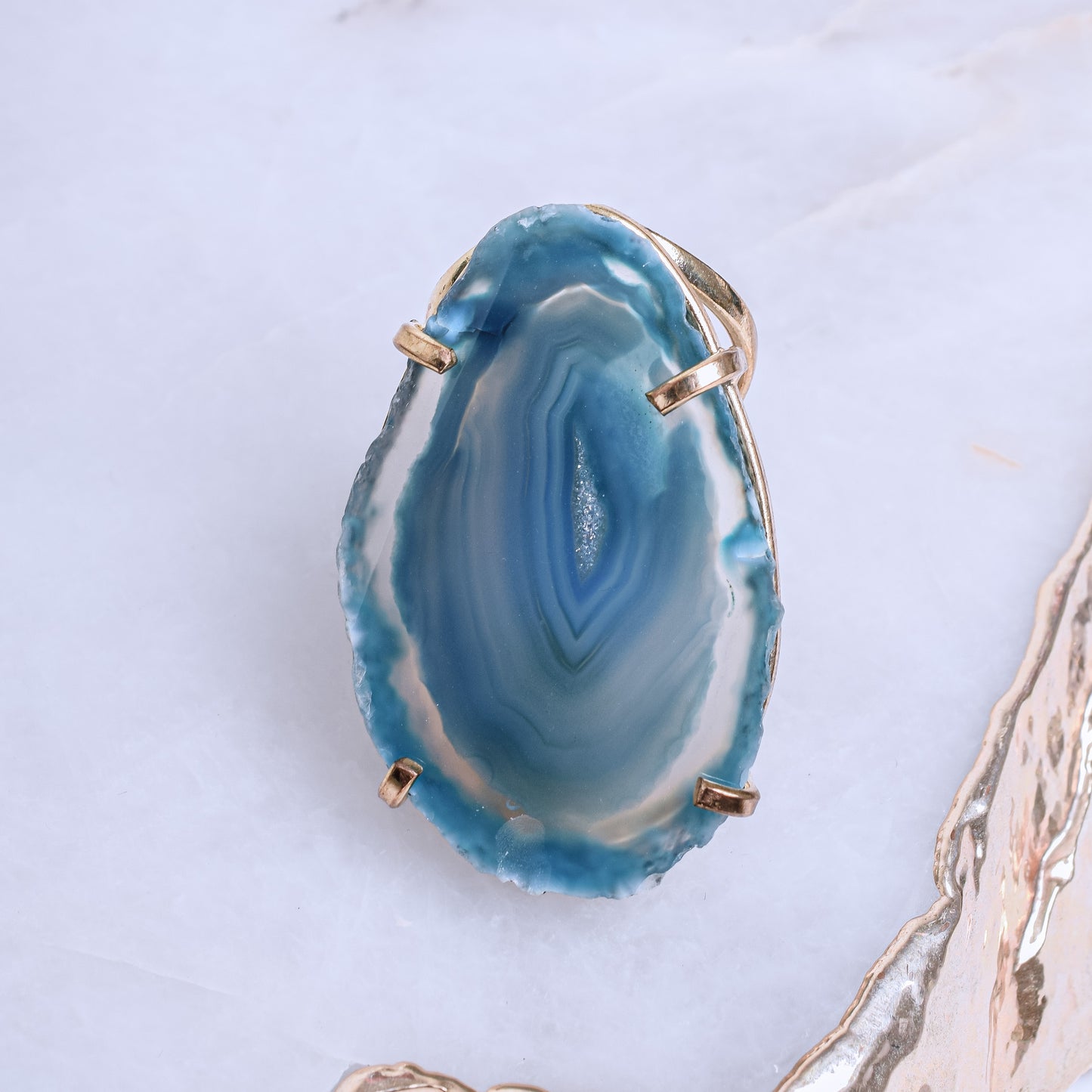 Natural Agate Gold Plated Ring