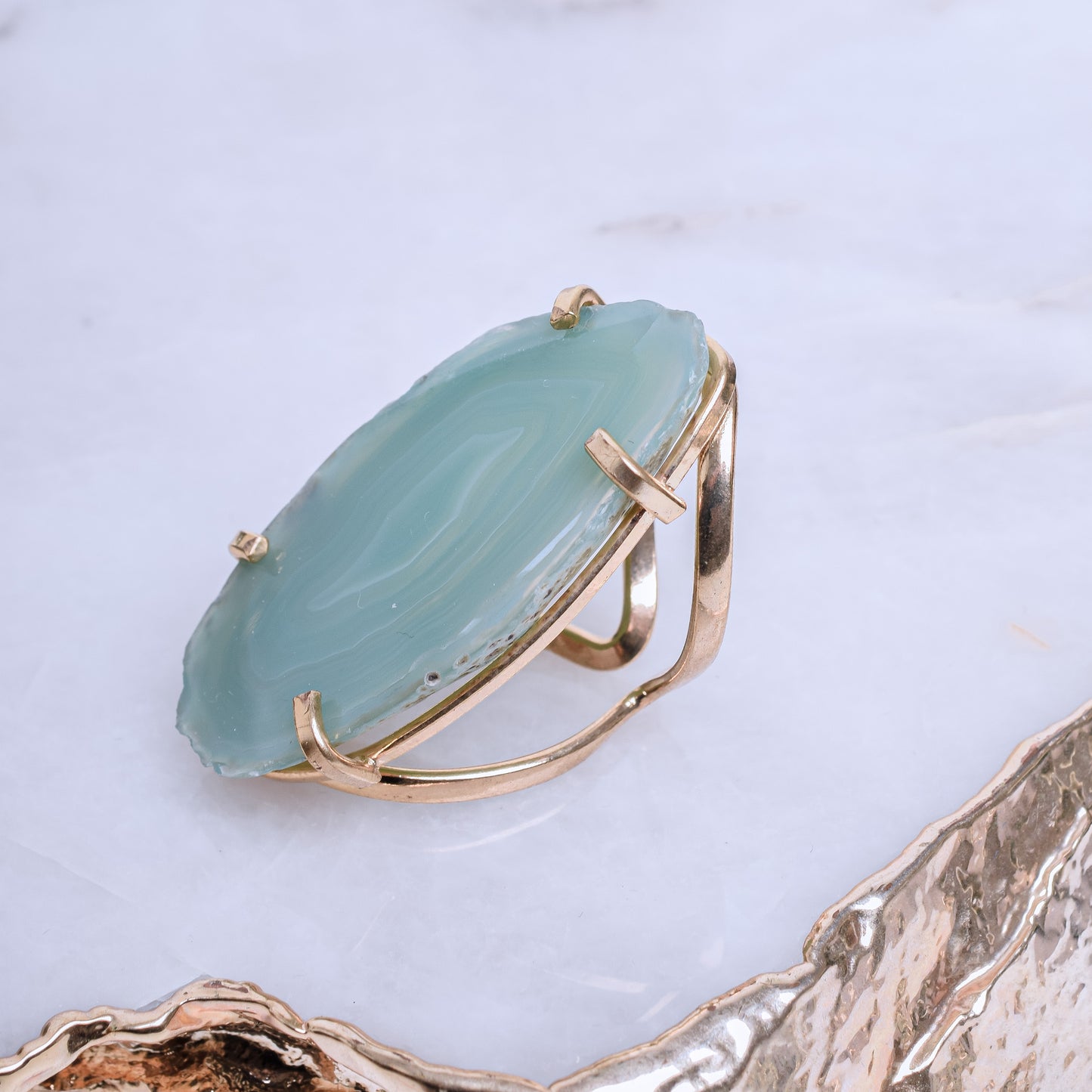 Natural Agate Gold Plated Ring