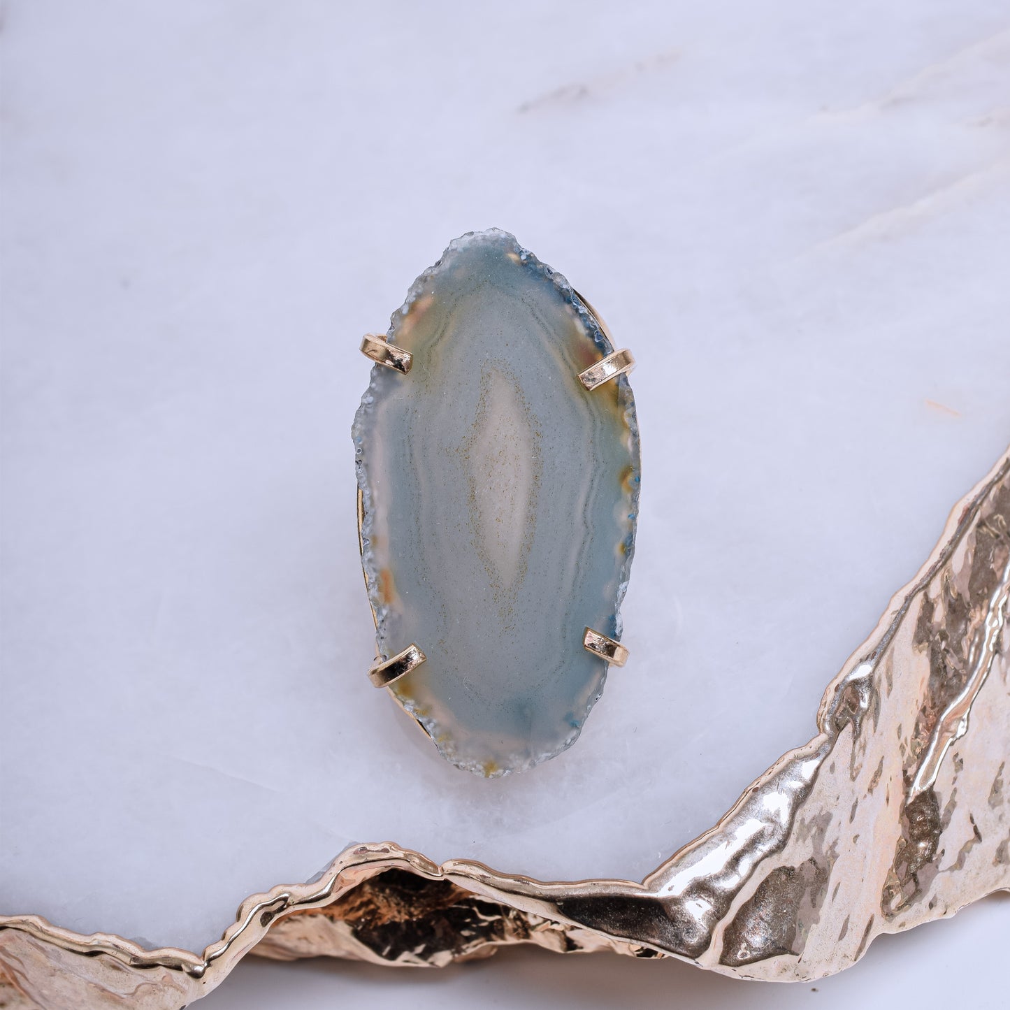 Natural Agate Gold Plated Ring