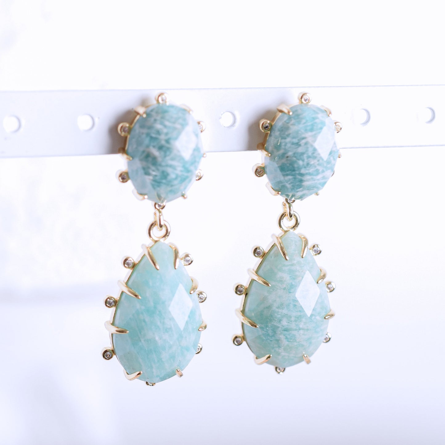 Gold Amazonite Claw Dangle Earrings