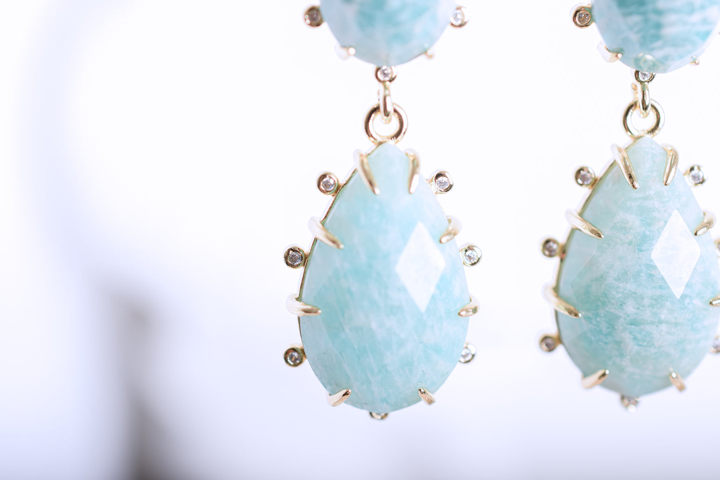 Gold Amazonite Claw Dangle Earrings