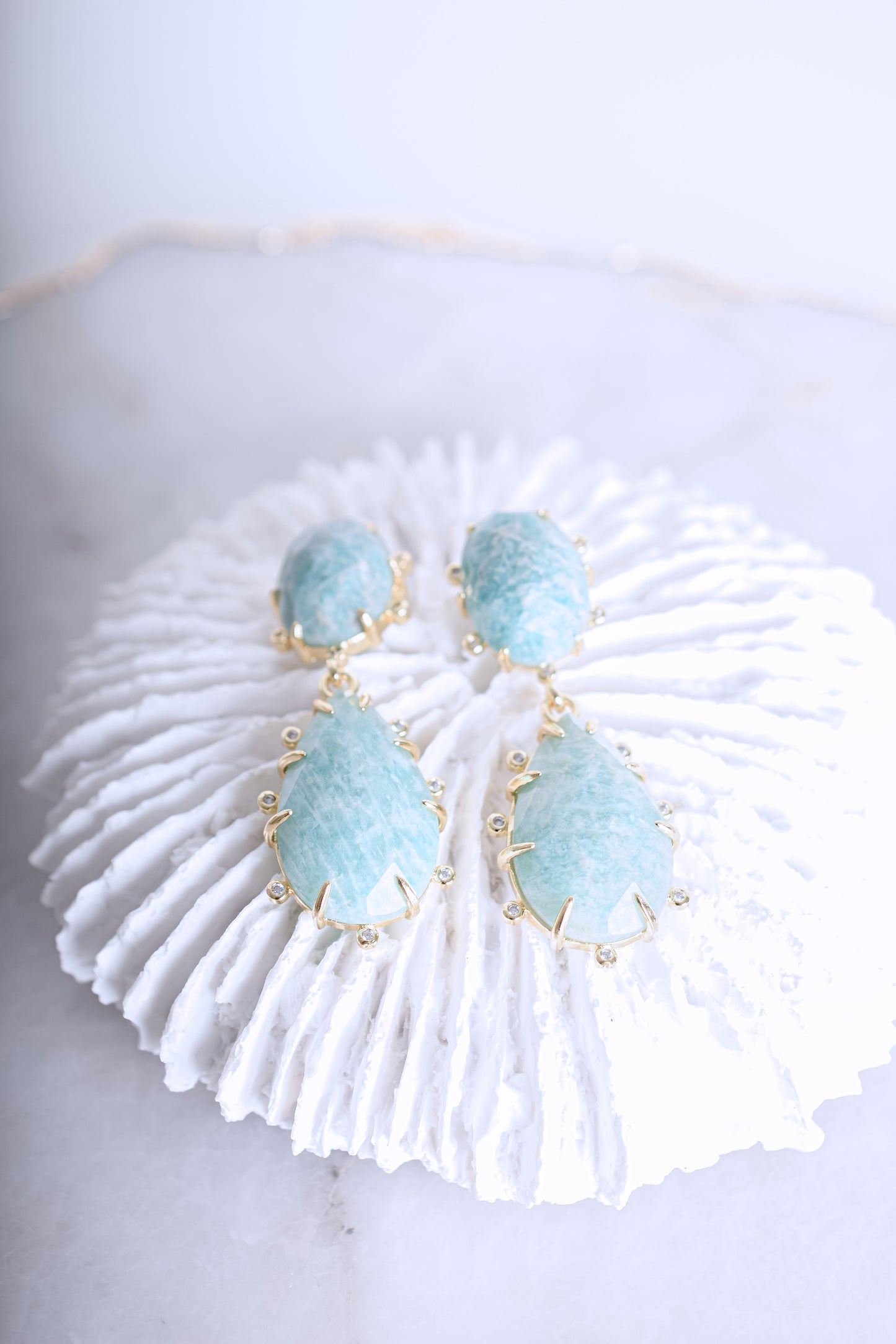 Gold Amazonite Claw Dangle Earrings
