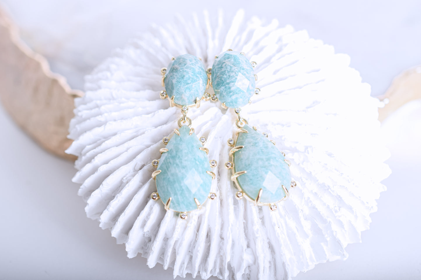 Gold Amazonite Claw Dangle Earrings