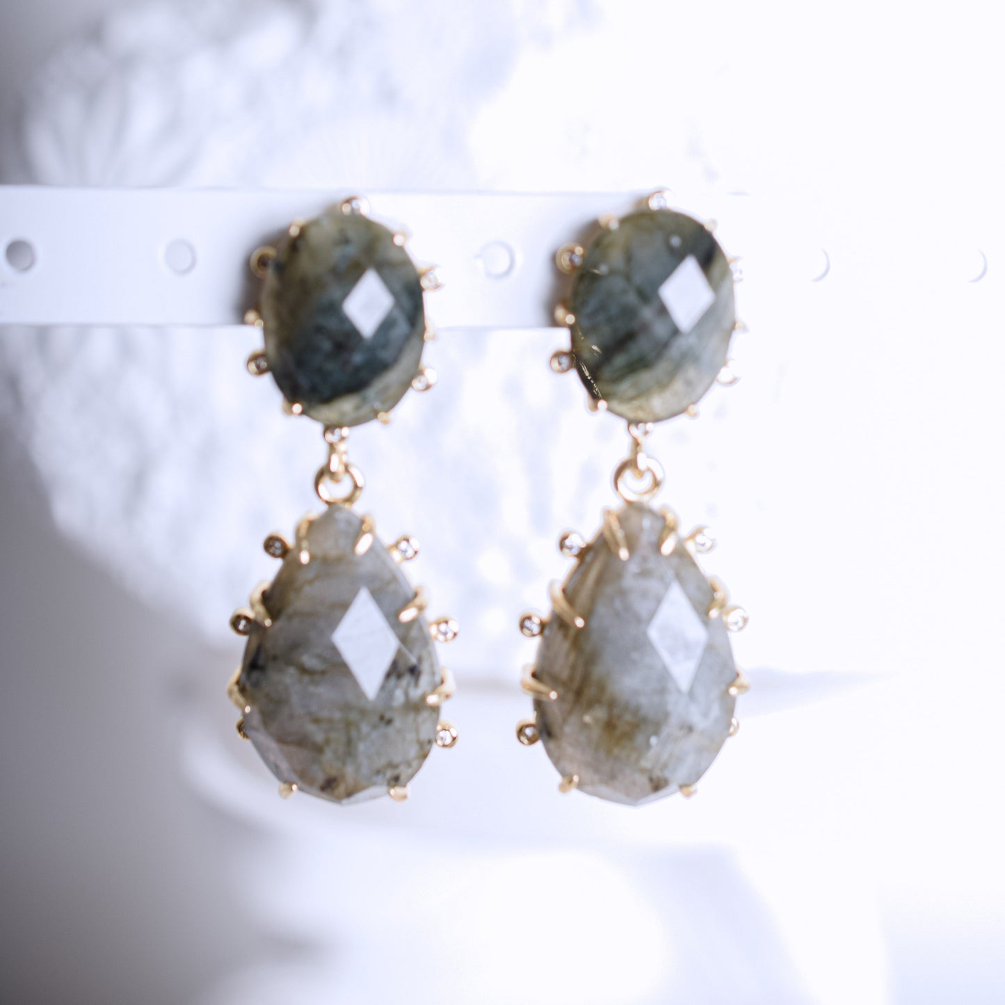 Gold Labradorite Claw Dangle Earrings