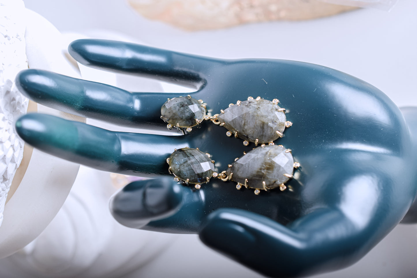 Gold Labradorite Claw Dangle Earrings