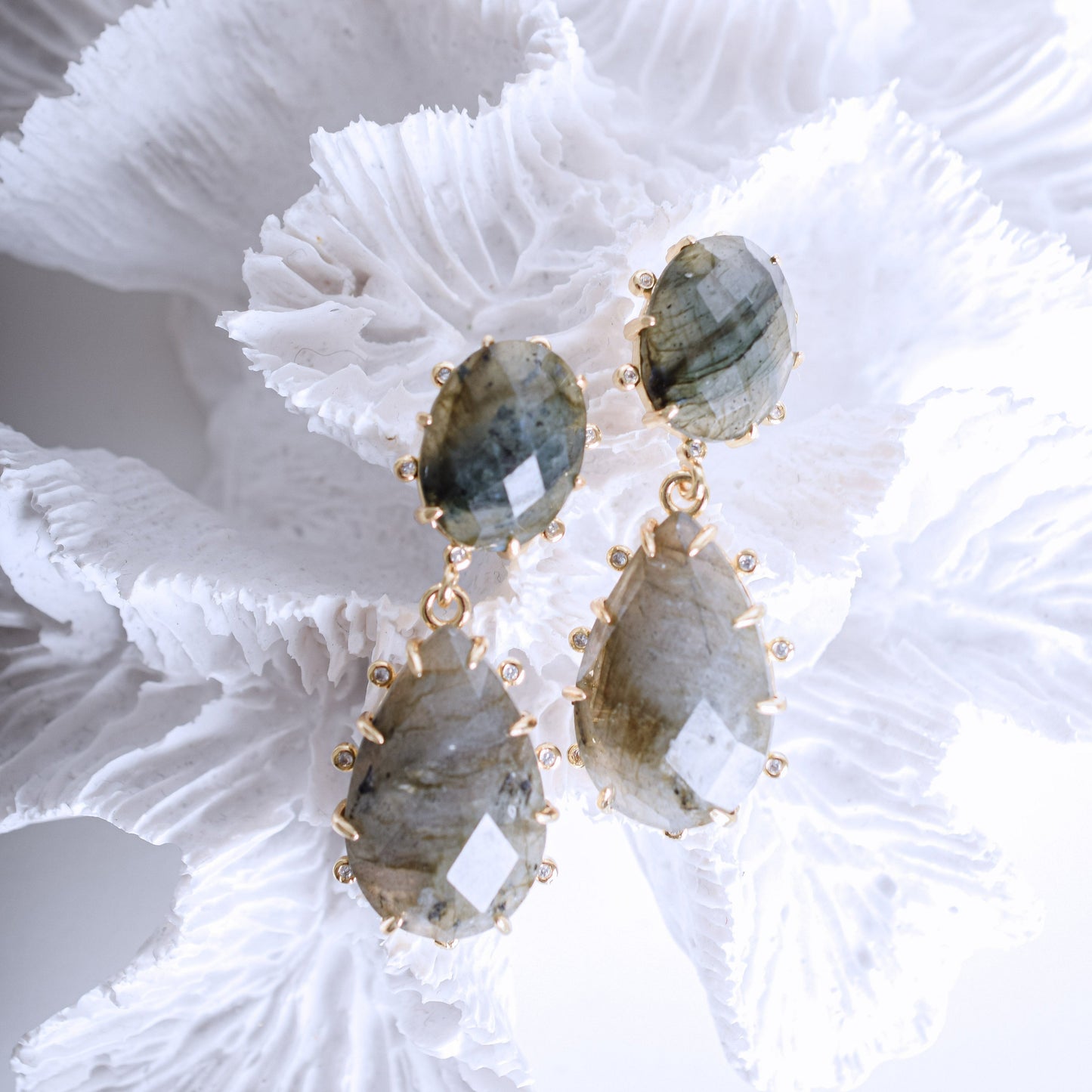 Gold Labradorite Claw Dangle Earrings