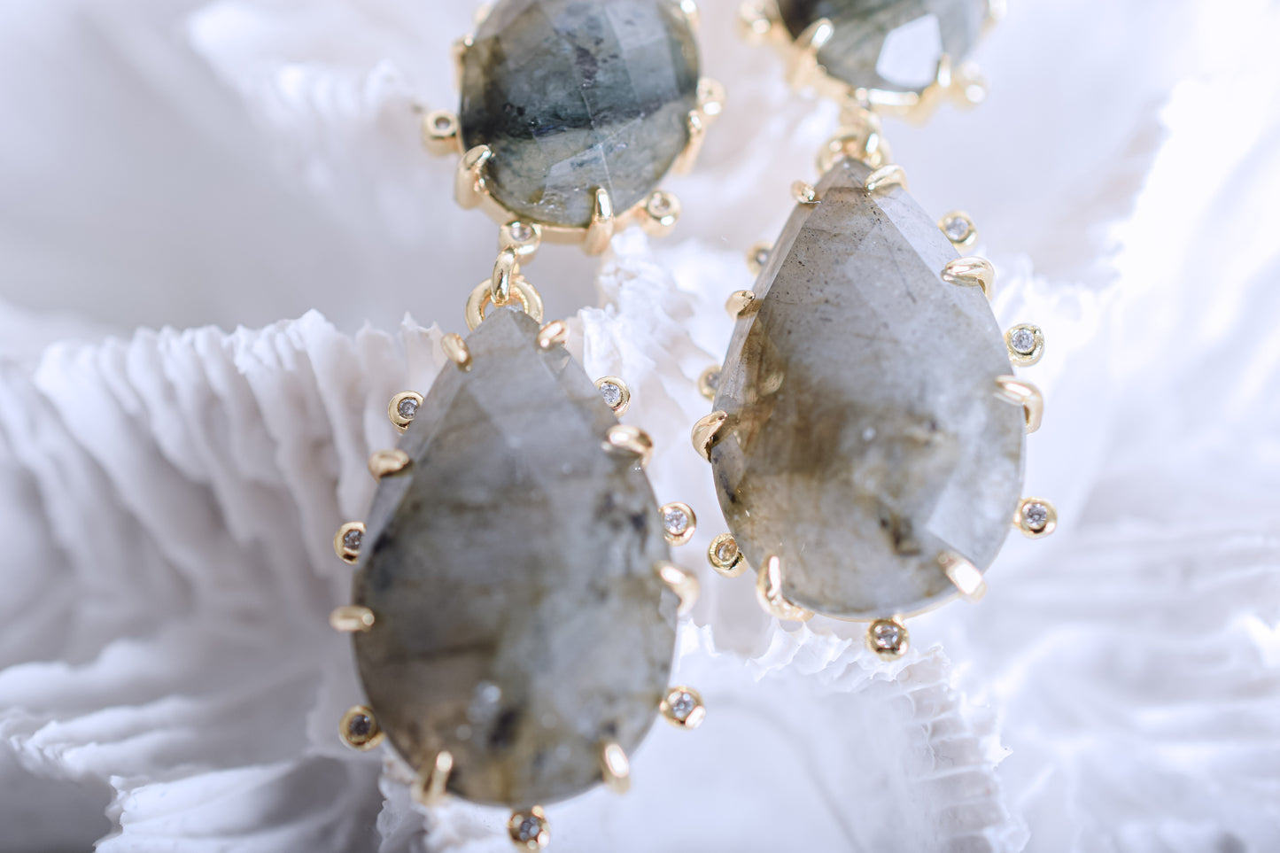 Gold Labradorite Claw Dangle Earrings