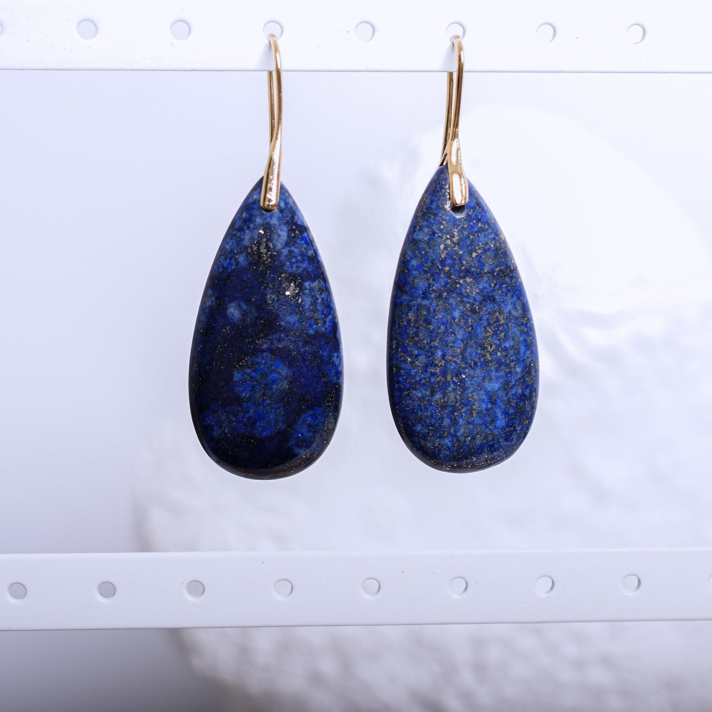 Lapis Lazuli Drop Earrings – Natural Teardrop Gemstone on Gold Plated Hooks