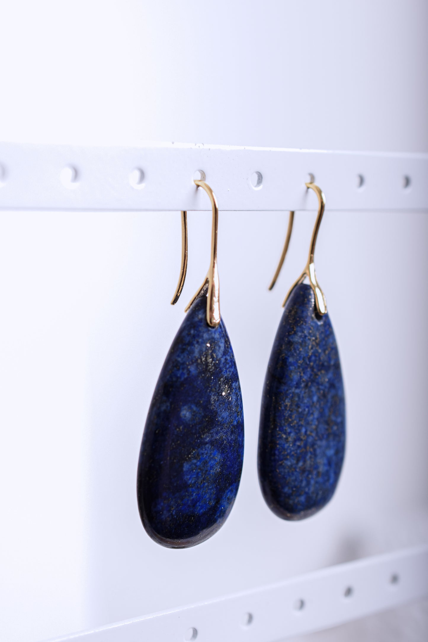 Lapis Lazuli Drop Earrings – Natural Teardrop Gemstone on Gold Plated Hooks
