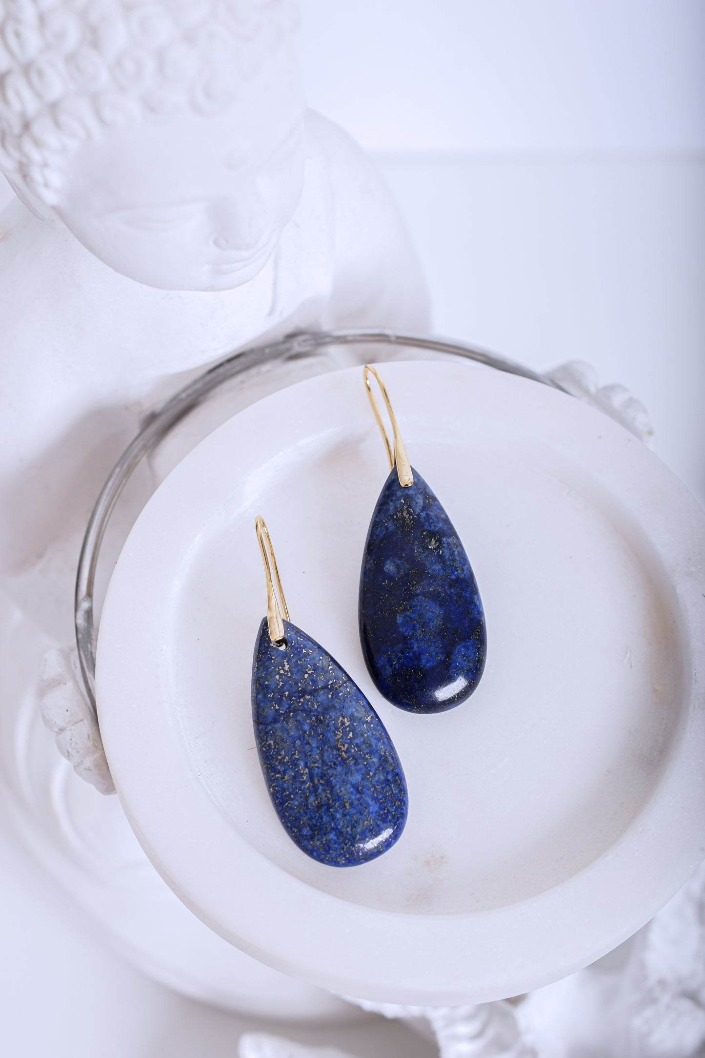 Lapis Lazuli Drop Earrings – Natural Teardrop Gemstone on Gold Plated Hooks