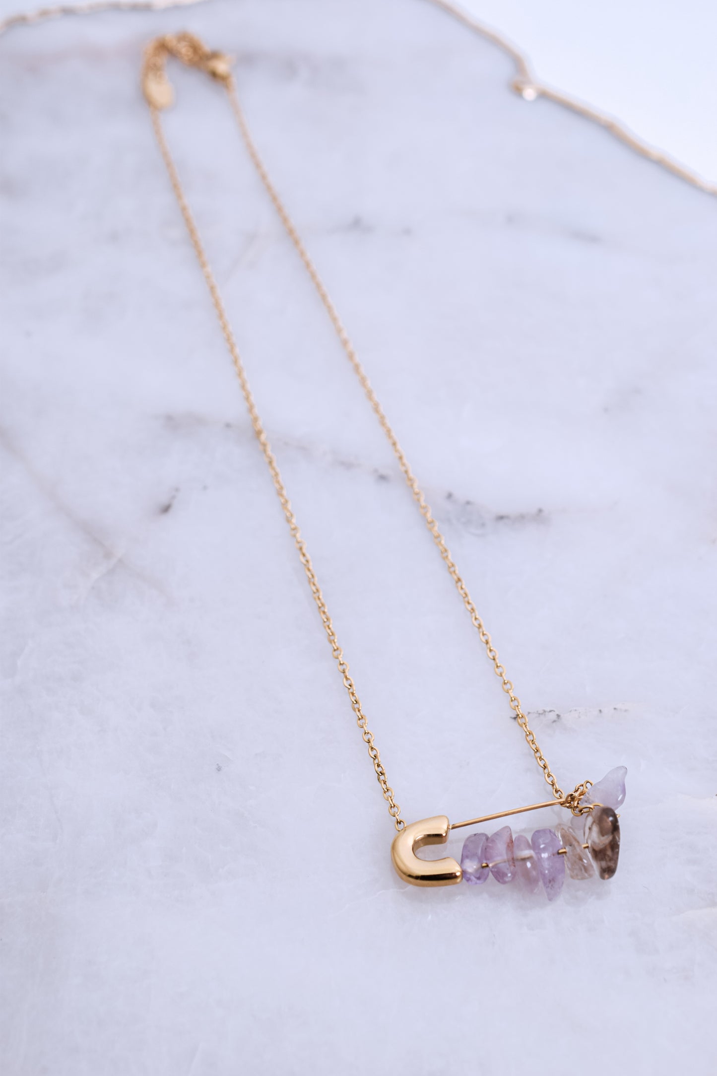 Raw Amethyst Safety Pin Necklace