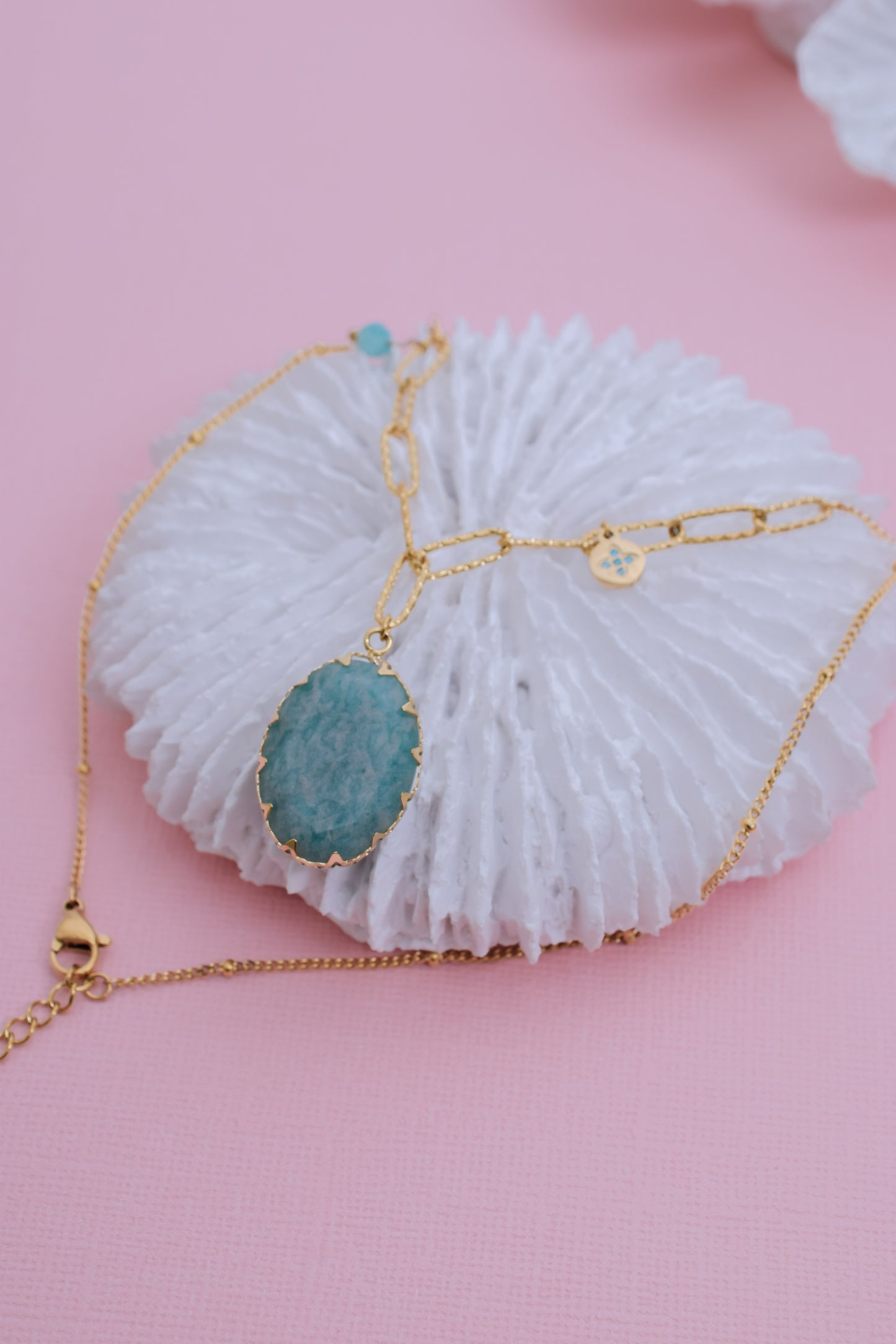 Amazonite Drop Necklace – 18k Gold Plated Stainless Steel