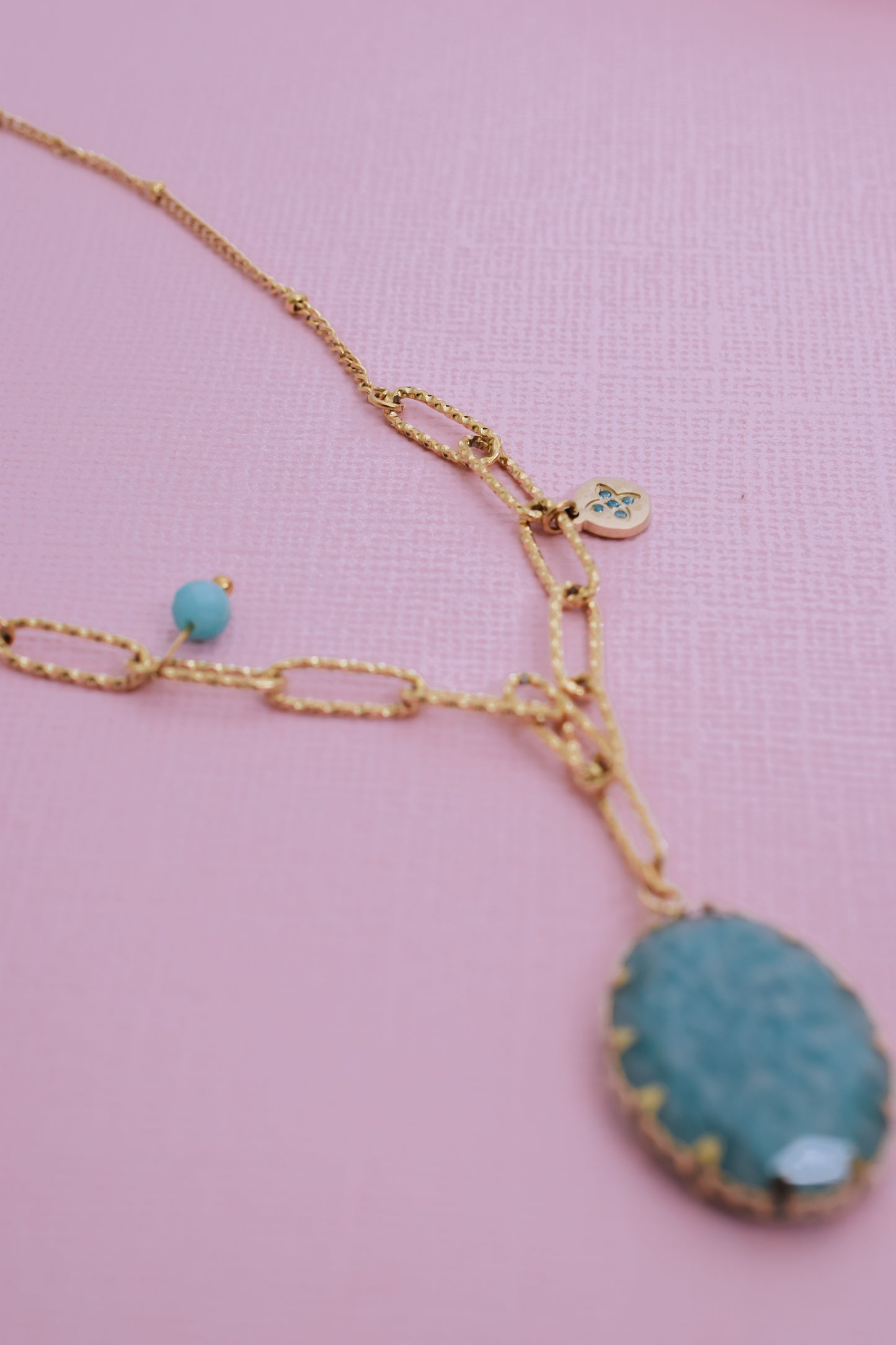 Amazonite Drop Necklace – 18k Gold Plated Stainless Steel