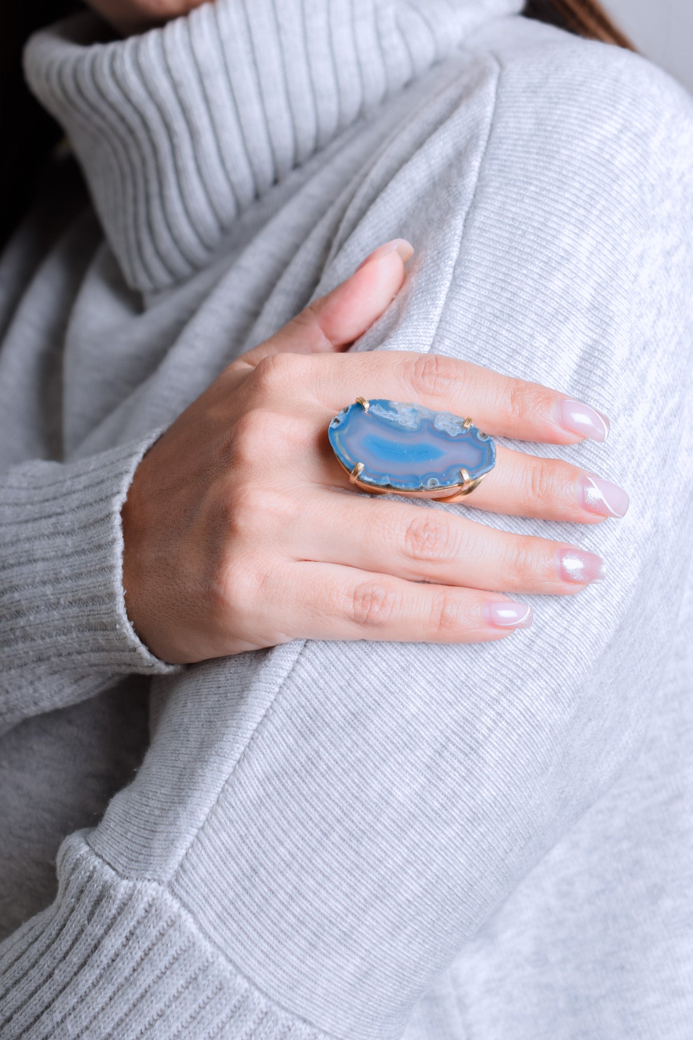 Natural Agate Gold Plated Ring