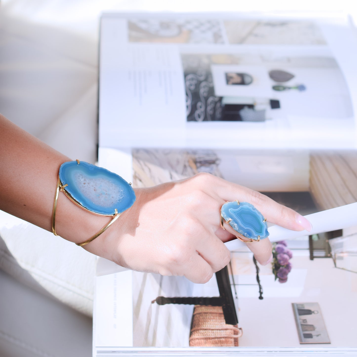 Handcrafted Maxi Blue Agate Druzy Cuff Bracelet - Ocean’s Whisper