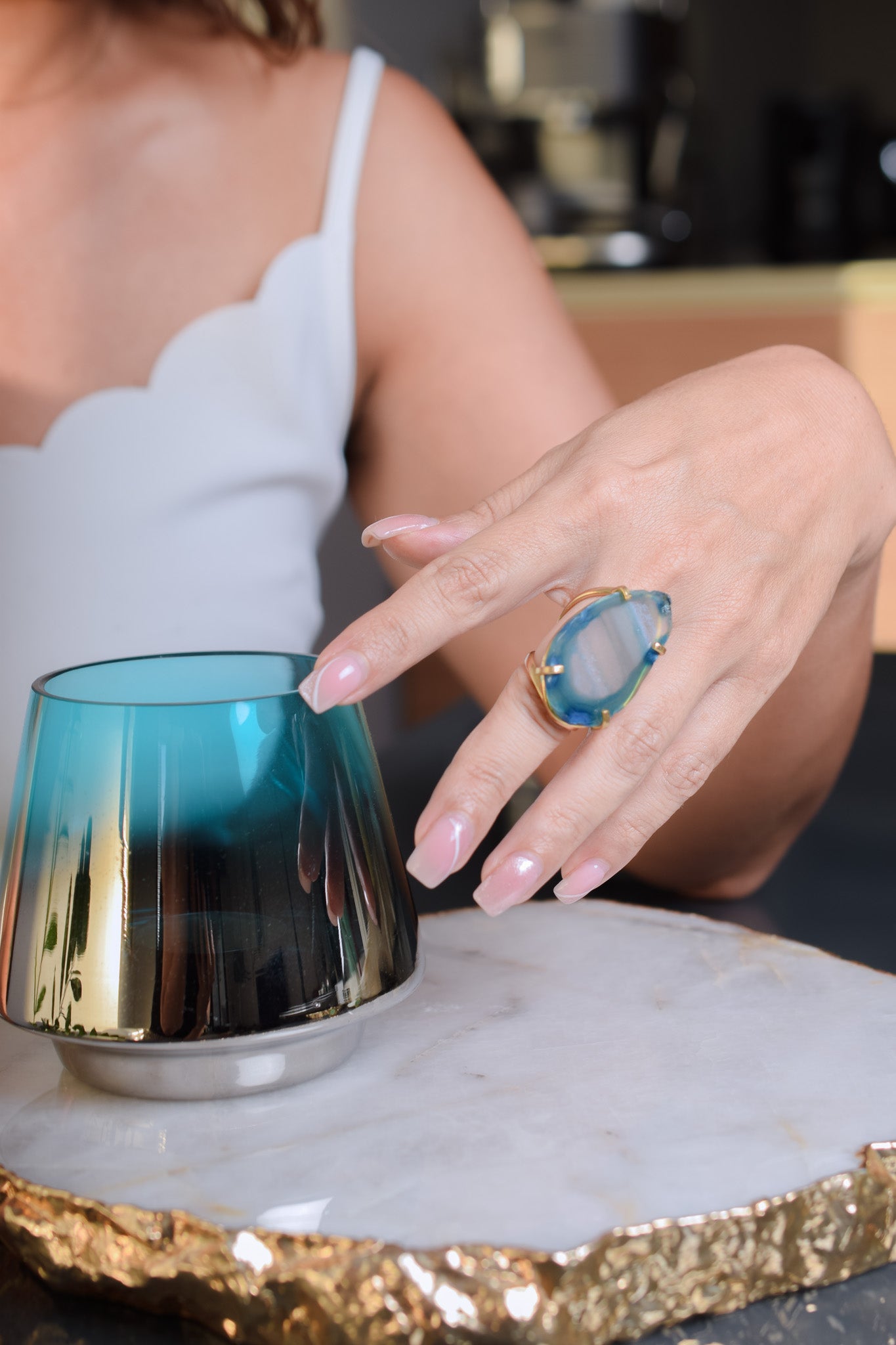 Natural Agate Gold Plated Ring