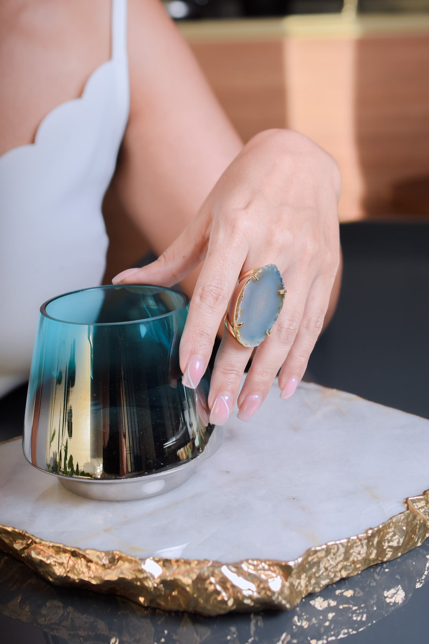 Natural Agate Gold Plated Ring