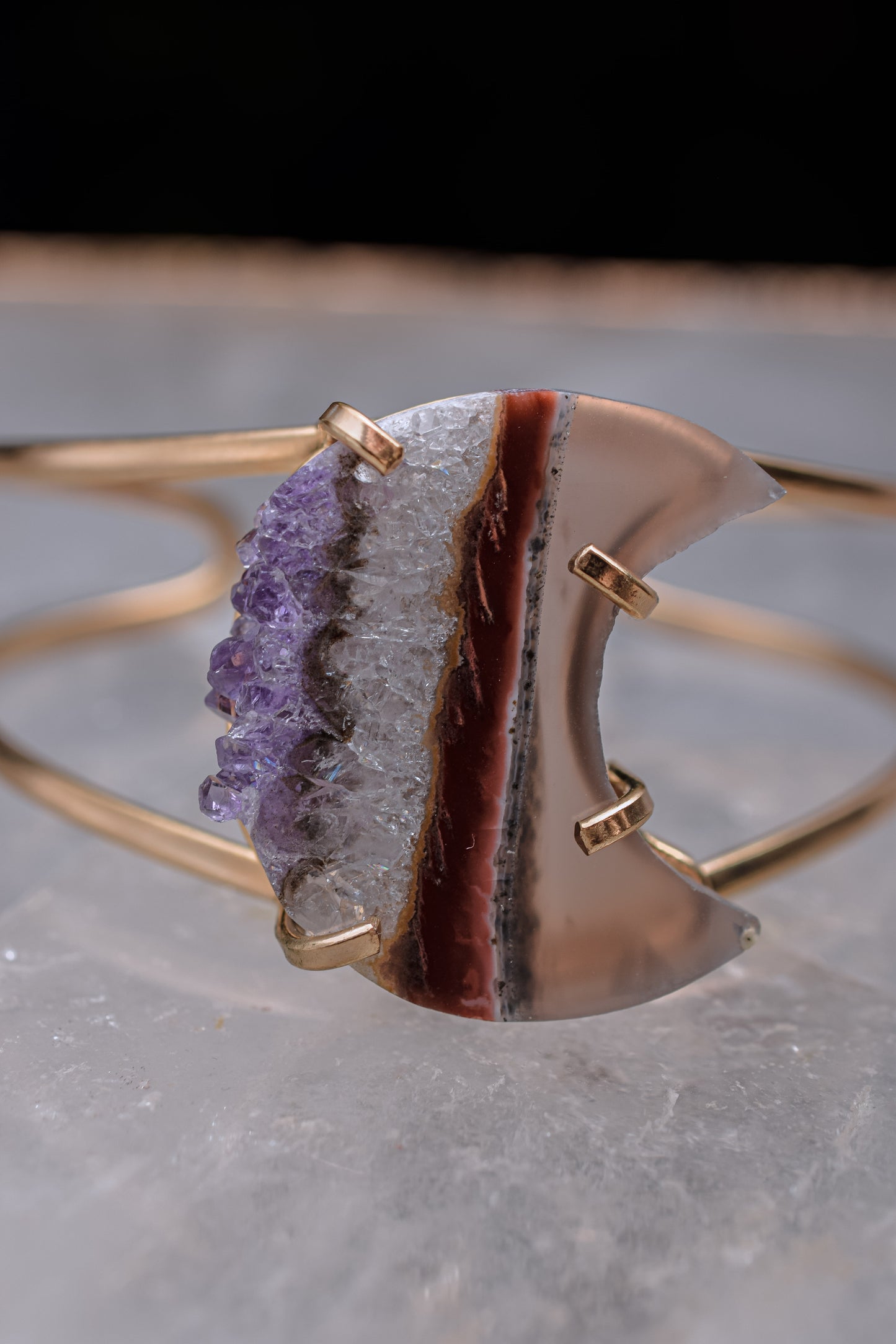 Amethyst Stalactite Druzy Moon Cuff Bracelet