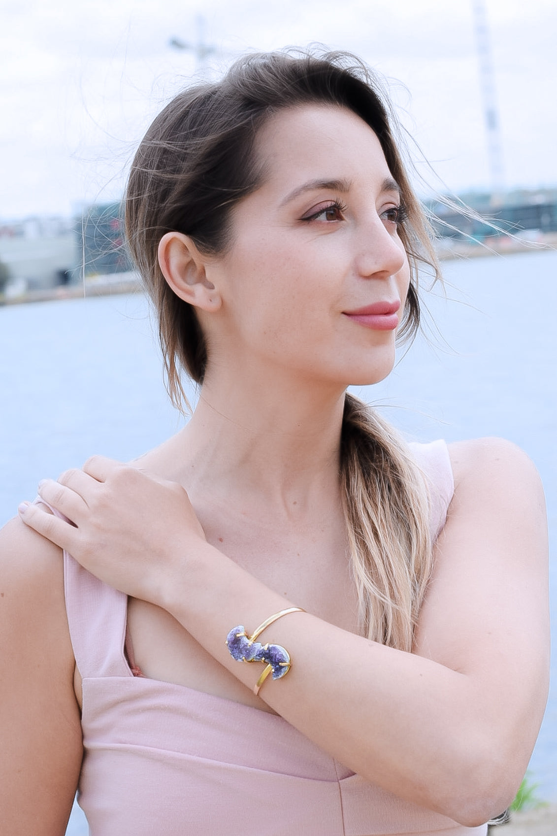 Amethyst Gold Plated Moon Bracelet