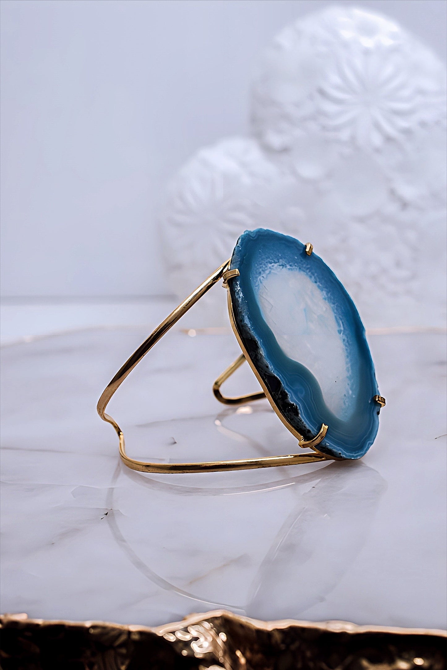 Handcrafted Maxi Blue Agate Druzy Cuff Bracelet - Ocean’s Whisper