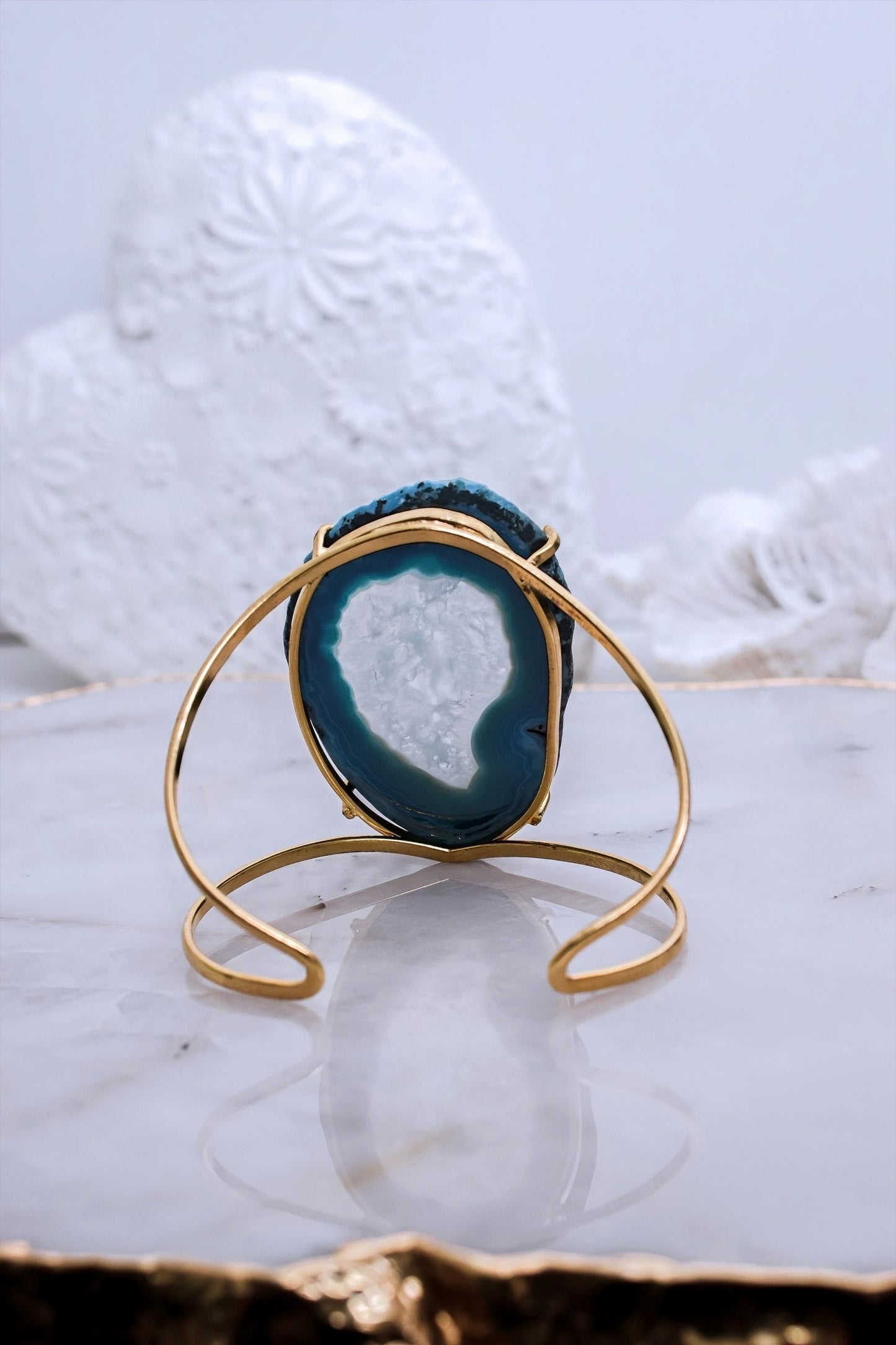 Handcrafted Maxi Blue Agate Druzy Cuff Bracelet - Ocean’s Whisper