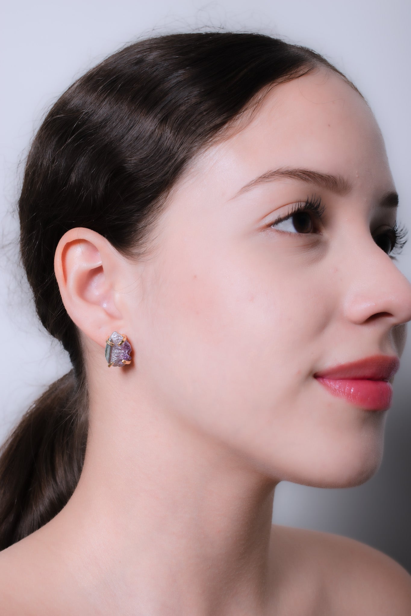 Amethyst Stalactite Teardrop Shaped Stud Earrings