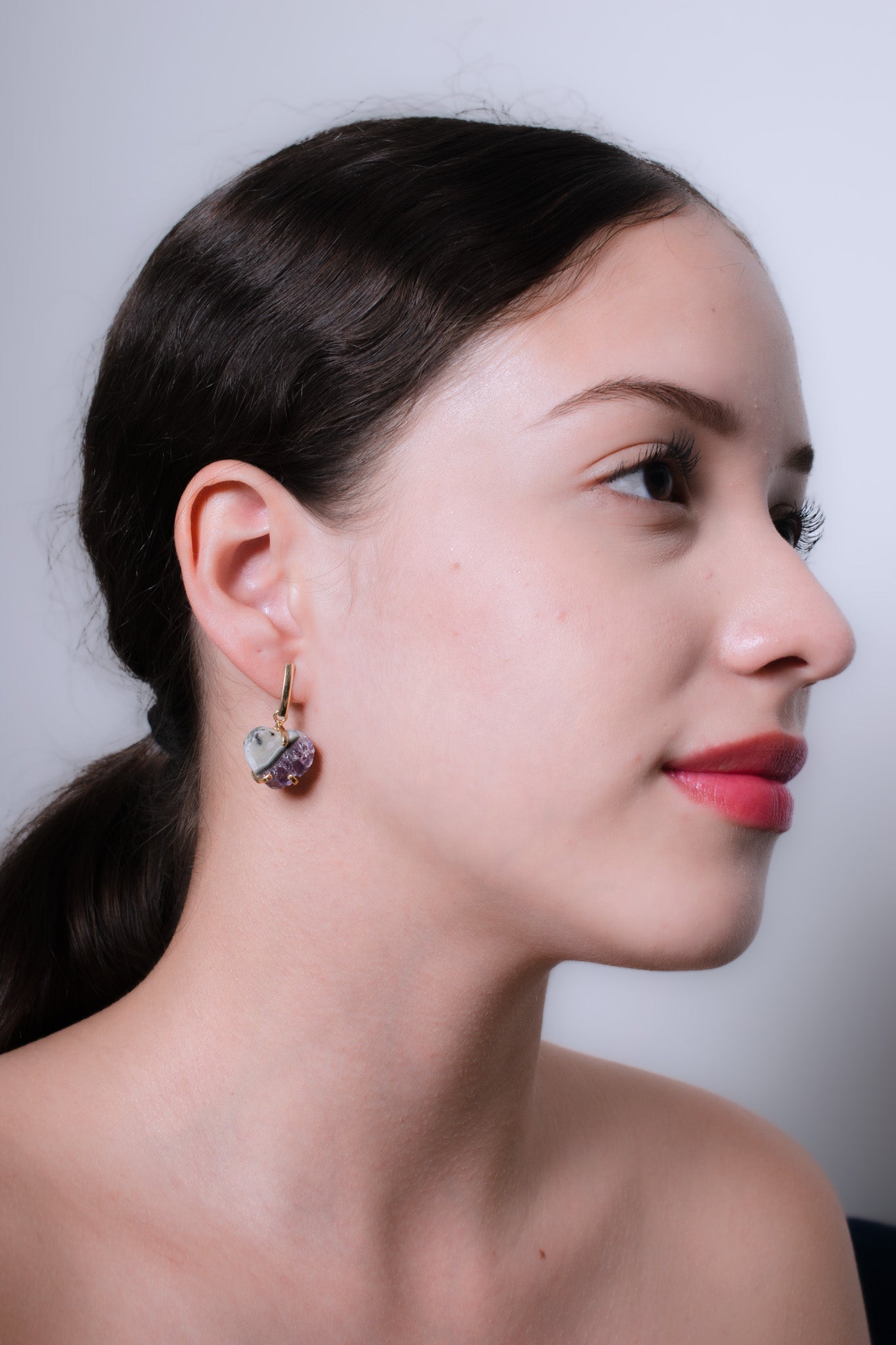Amethyst Stalactite Heart Shaped Dangle Earrings