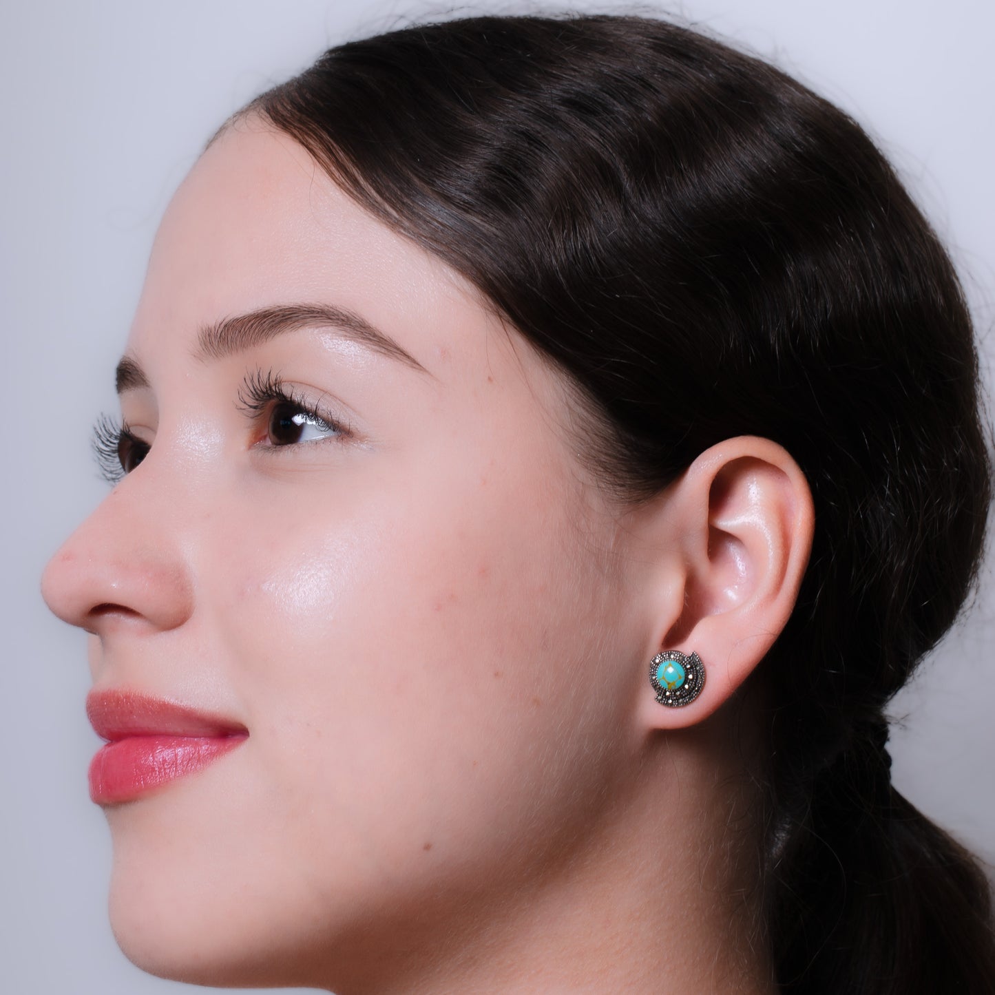 Turquoise and Marcasite Button Earrings
