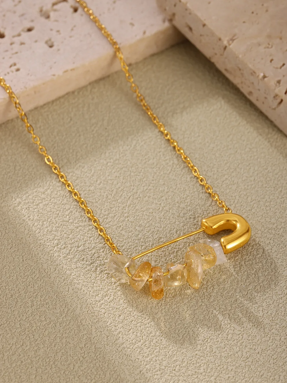 Raw Citrine Safety Pin Necklace