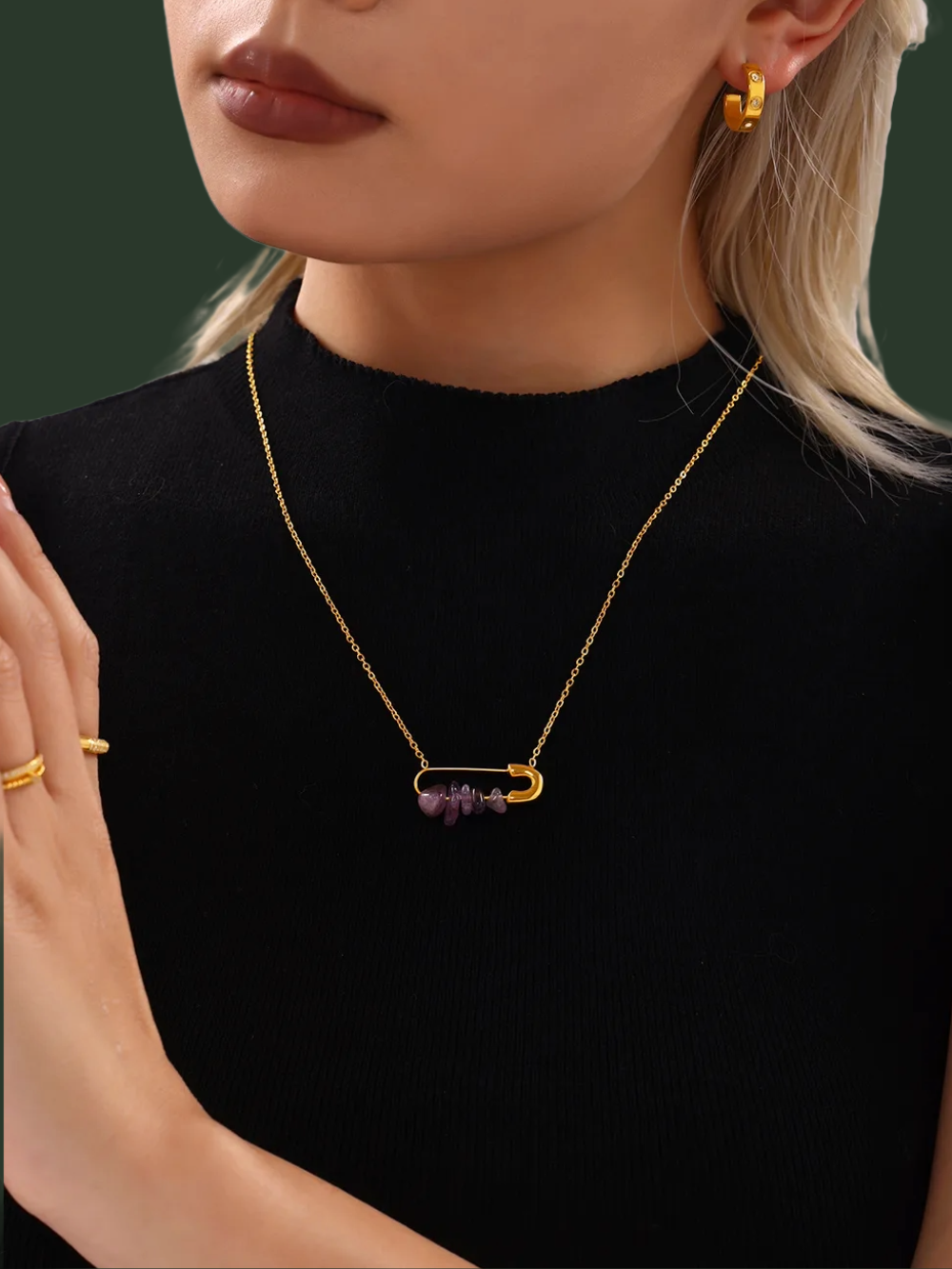 Raw Amethyst Safety Pin Necklace