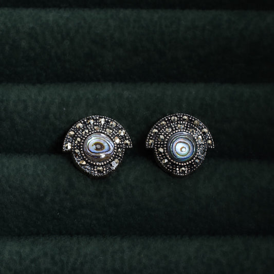 Natural Abalone in Marcasite Button Earrings