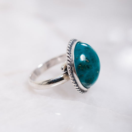 “Planet”, Chrysocolla and .950 Sterling Silver Ring