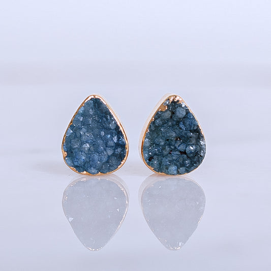 Druzy Quartz Teardrop Shaped Stud Earrings