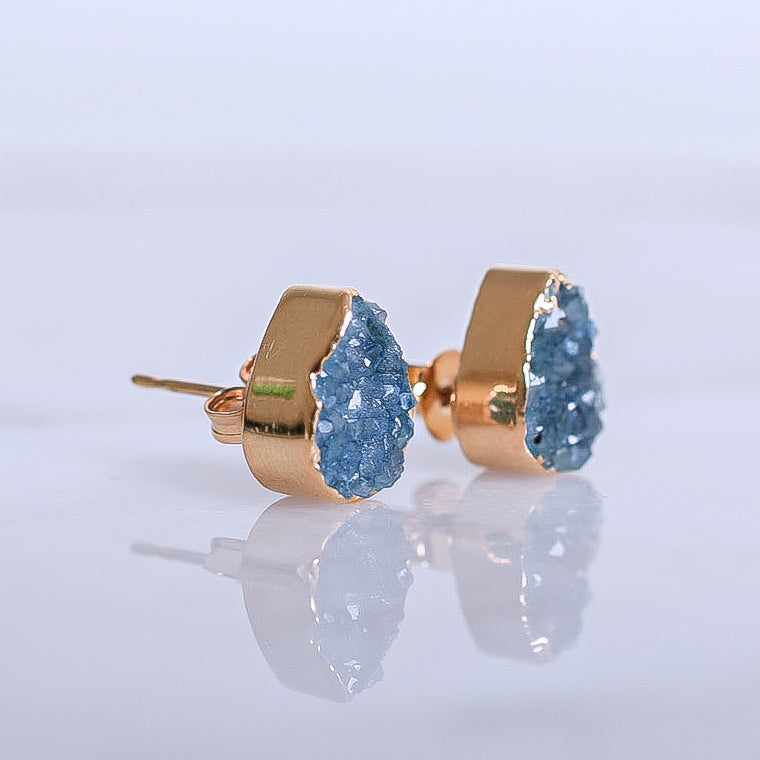 Druzy Quartz Teardrop Shaped Stud Earrings