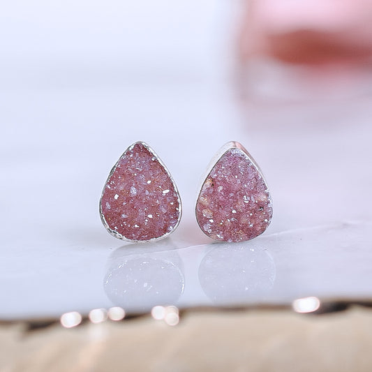 Druzy Quartz Teardrop Shaped Stud Earrings