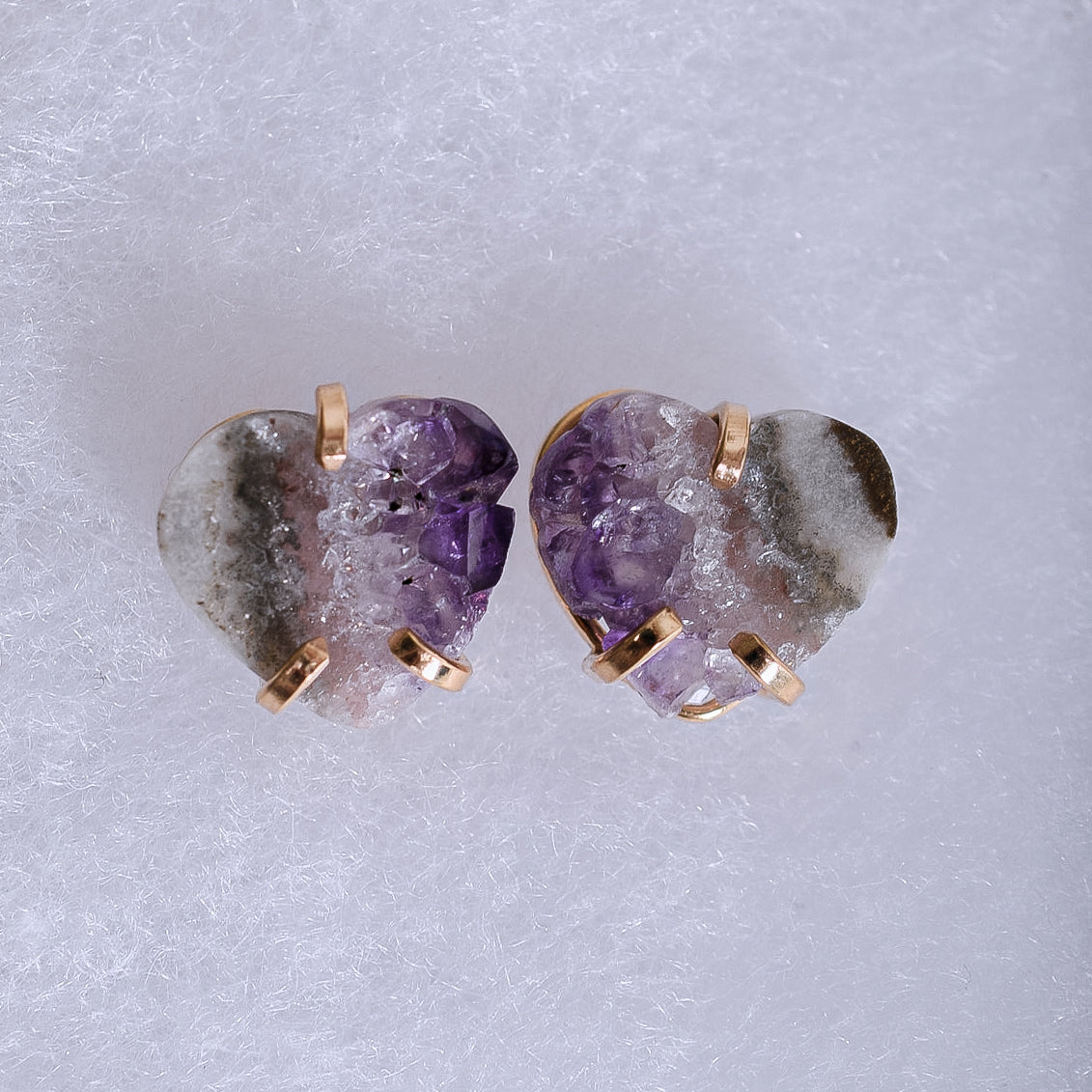 Amethyst Stalactite Heart Shaped Stud Earrings