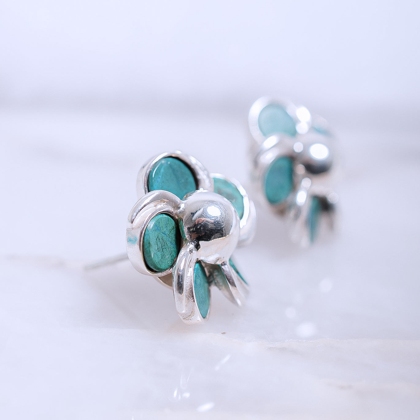 Chrysocolla Flower .950 Sterling Silver Earrings