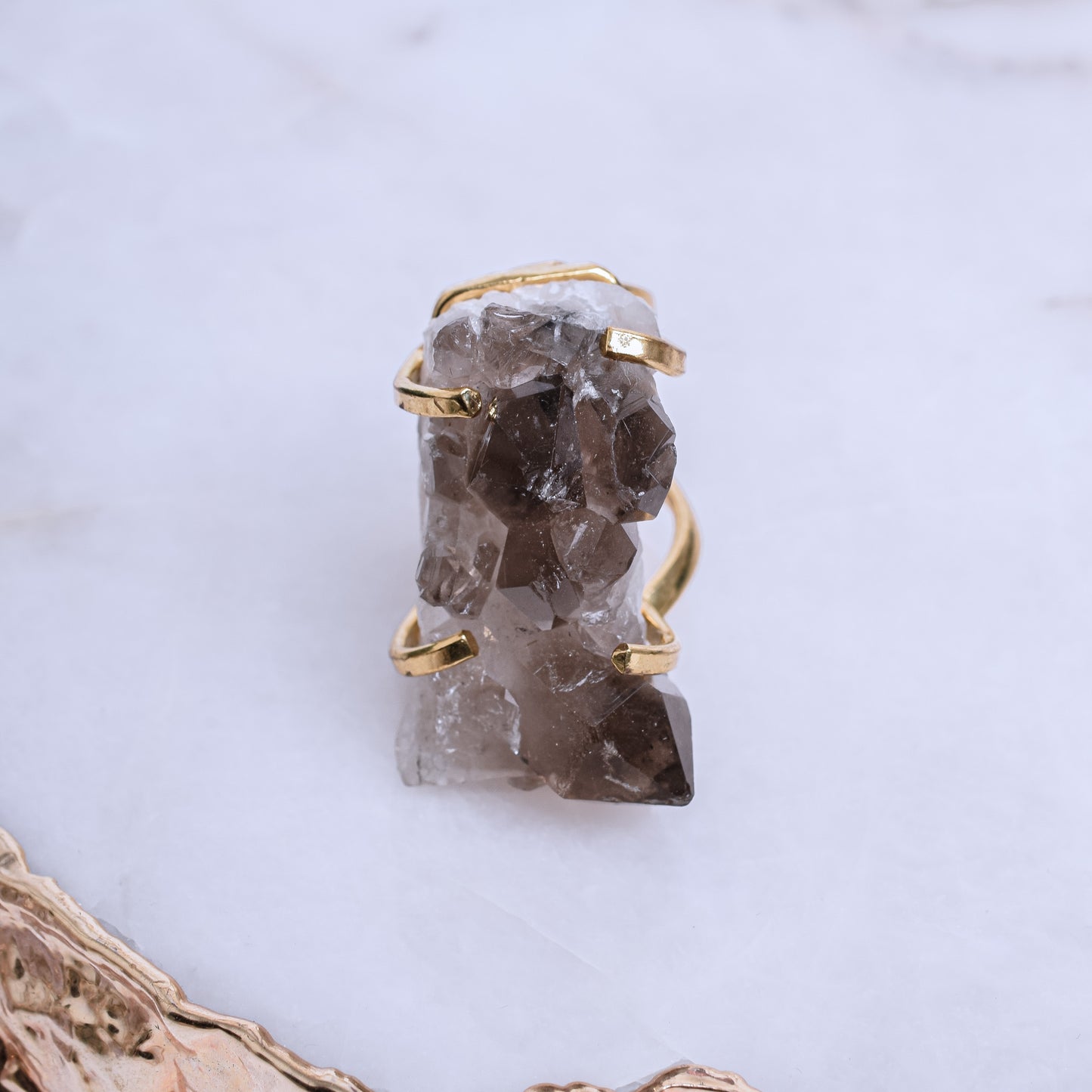 Smoky Quartz Cluster Gold Plated Ring 2