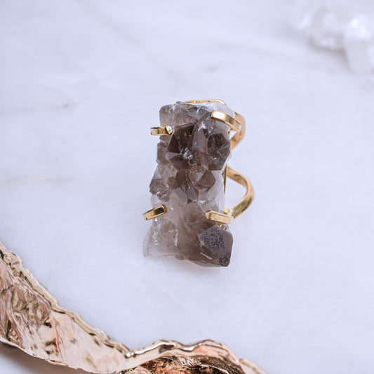 Smoky Quartz Cluster Gold Plated Ring 2