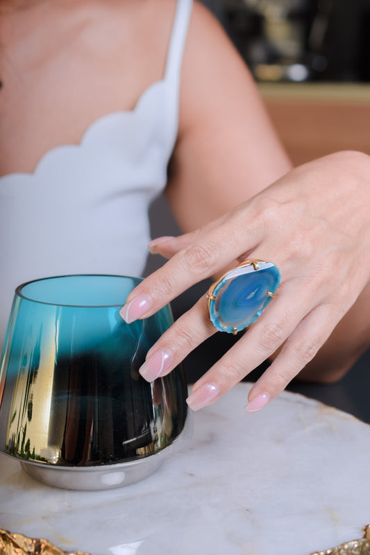 Agate Gold Plated Ring 7