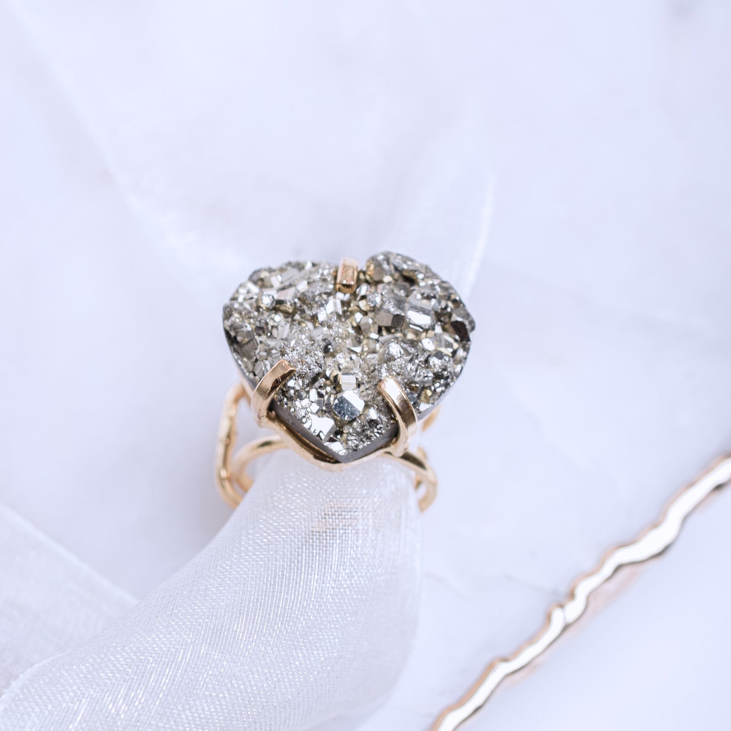 Pyrite Gold Plated Heart Shaped Ring 1