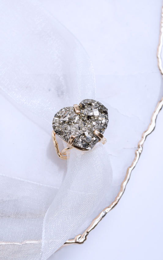 Pyrite Gold Plated Heart Shaped Ring 1