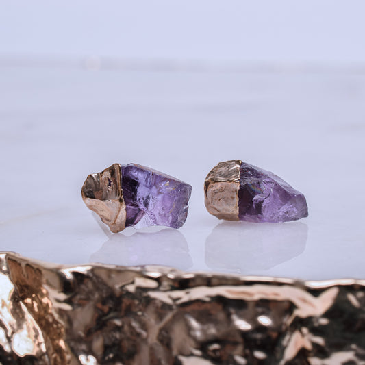 Raw Amethyst Stud Earrings