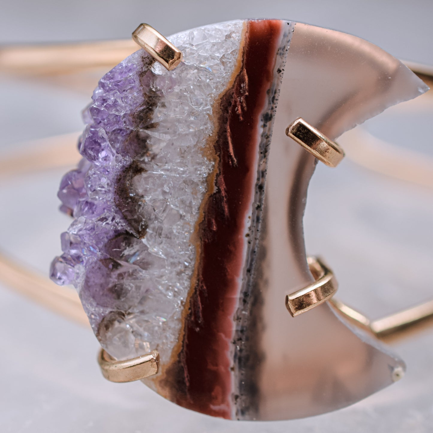 Amethyst Stalactite Druzy Moon Cuff Bracelet